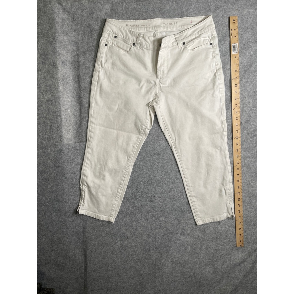 Talbots Signature Crop Pants White Denim Ankle Zip Petite 12P Mid Rise Womens - Picture 10 of 13